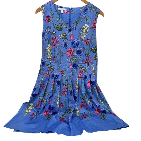 Talbots Dress Womens 12 Blue Floral Fit & Flare + Pockets Coastal Midi Zip Up - Picture 1 of 10